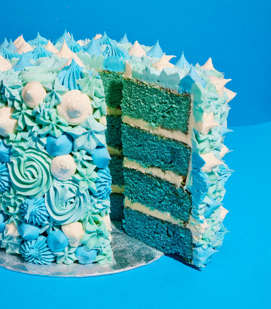 Swirl Piped Ombre Blue Cake-Flavourtown Bakery
